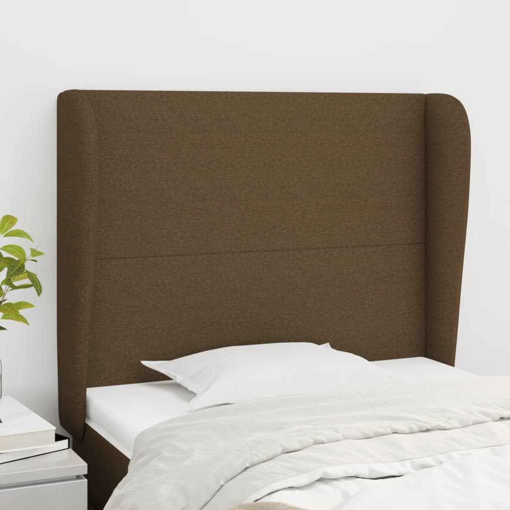 vidaXL Cabeceira cama c/ abas tecido 83x23x118/128 cm castanho-escuro