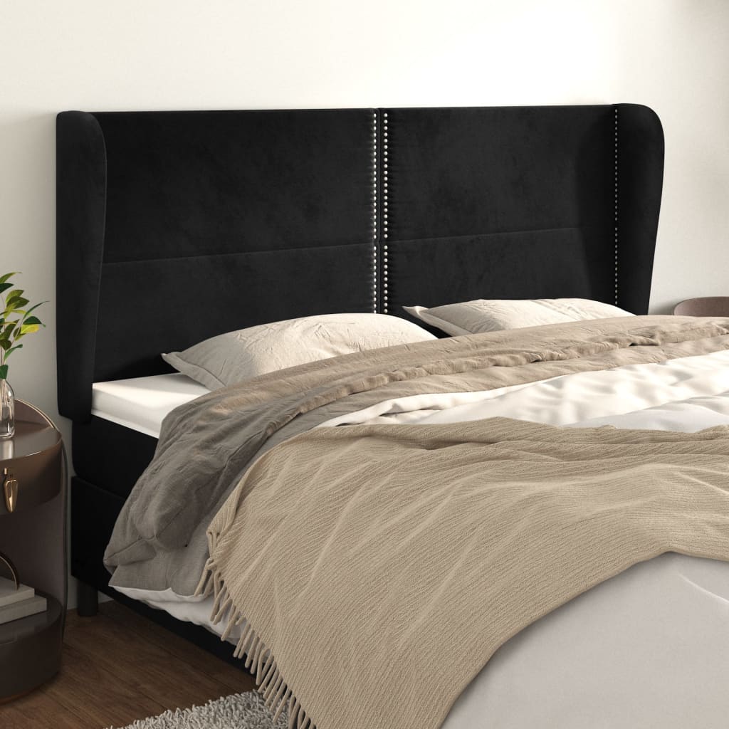 vidaXL Cabeceira de cama c/ abas veludo 183x23x118/128 cm preto