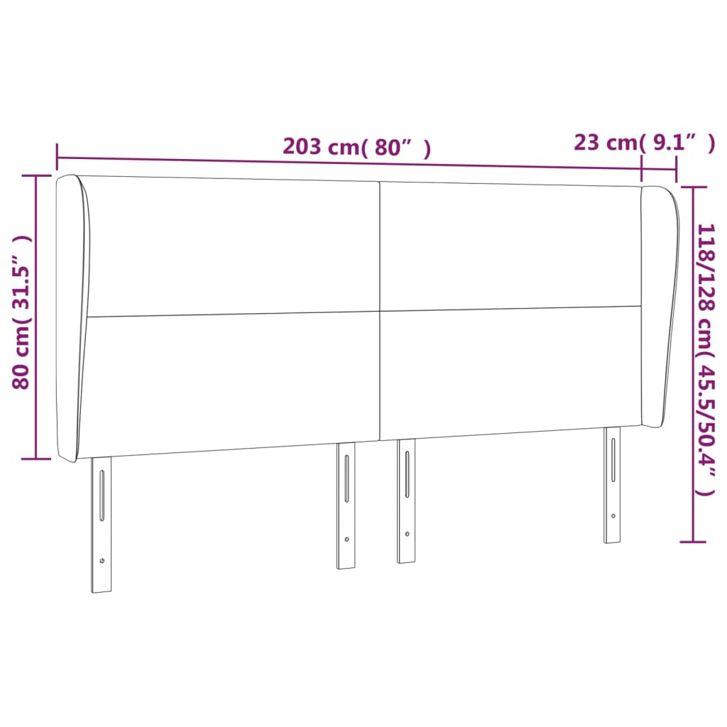 vidaXL Cabeceira de cama c/ abas tecido 203x23x118/128 cm preto