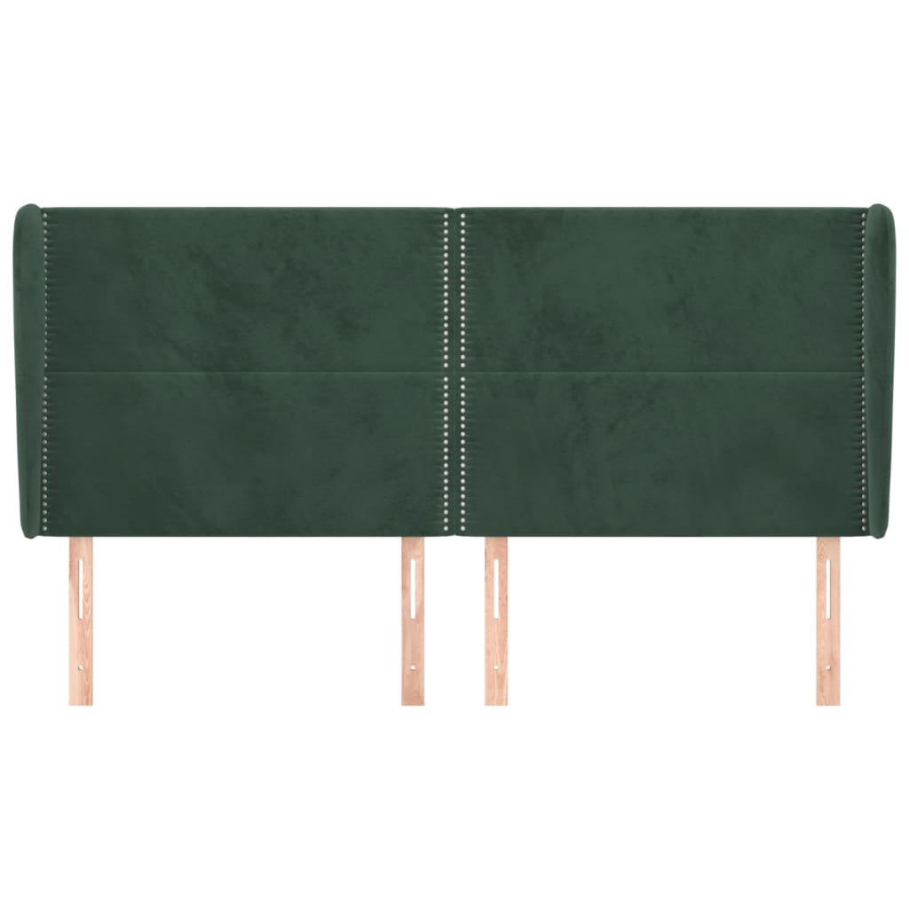 vidaXL Cabeceira cama c/ abas veludo 163x23x118/128 cm verde-escuro