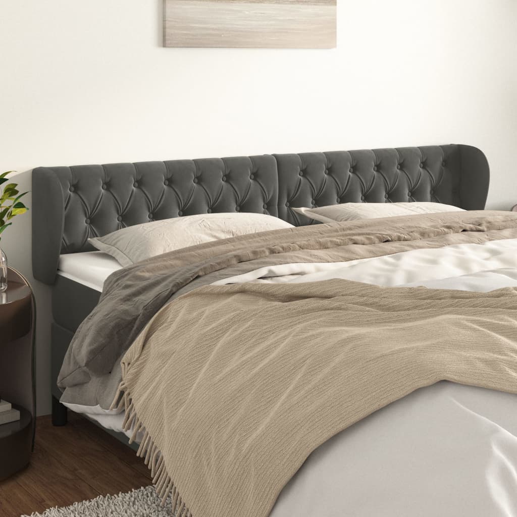 vidaXL Cabeceira de cama c/ abas veludo 183x23x78/88cm cinzento-escuro