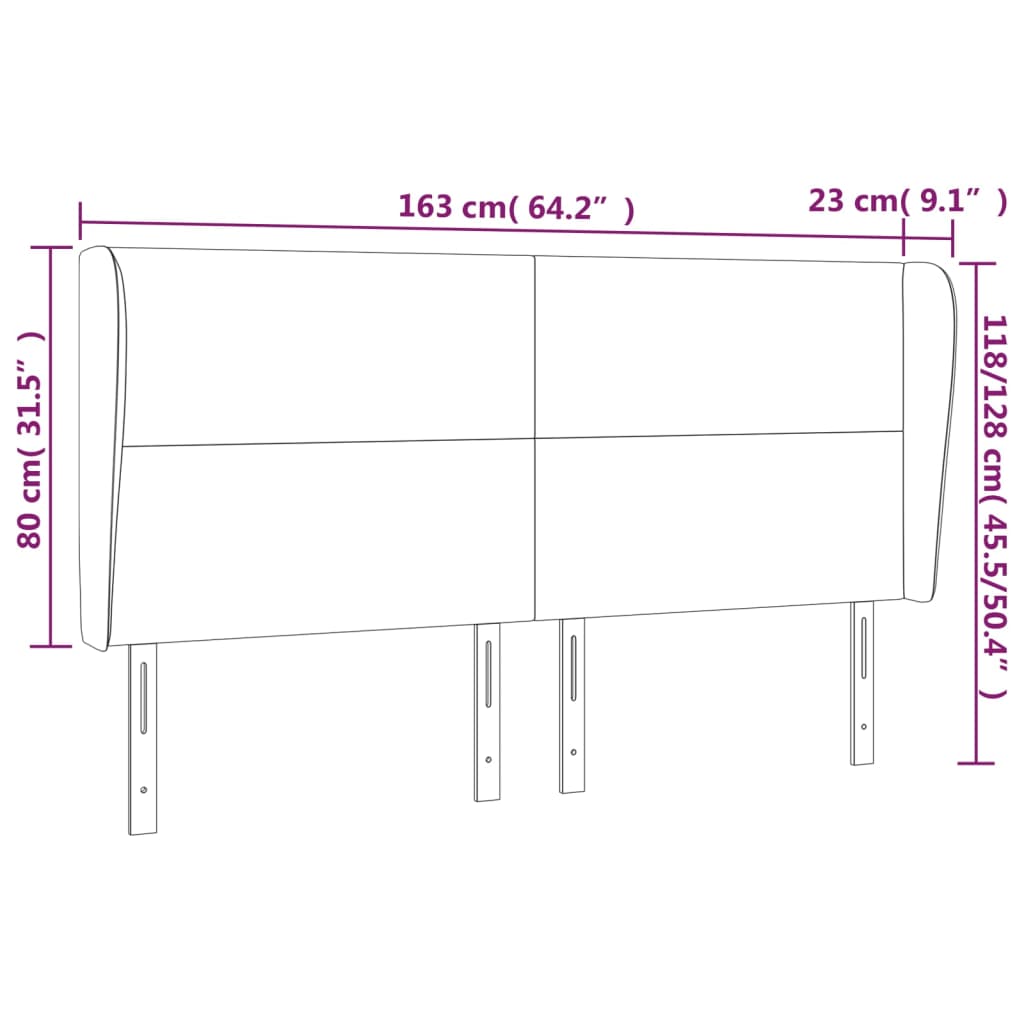 vidaXL Cabeceira cama c/ abas veludo 163x23x118/128 cm rosa