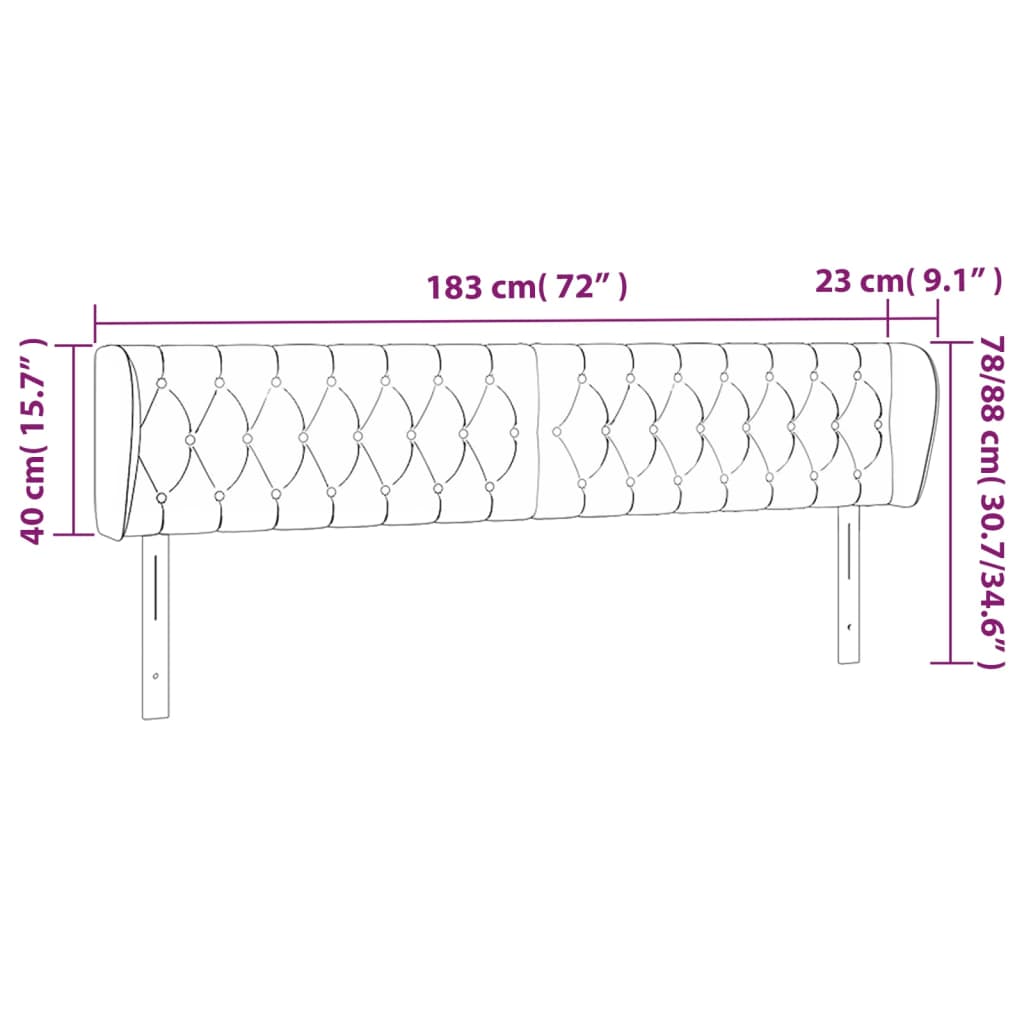 vidaXL Cabeceira de cama c/ abas veludo 183x23x78/88cm cinzento-escuro