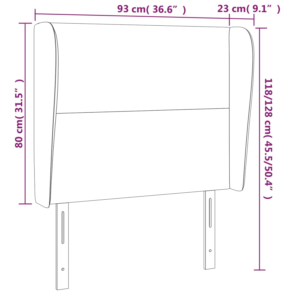 vidaXL Cabeceira de cama c/ abas veludo 93x23x118/128 cm preto