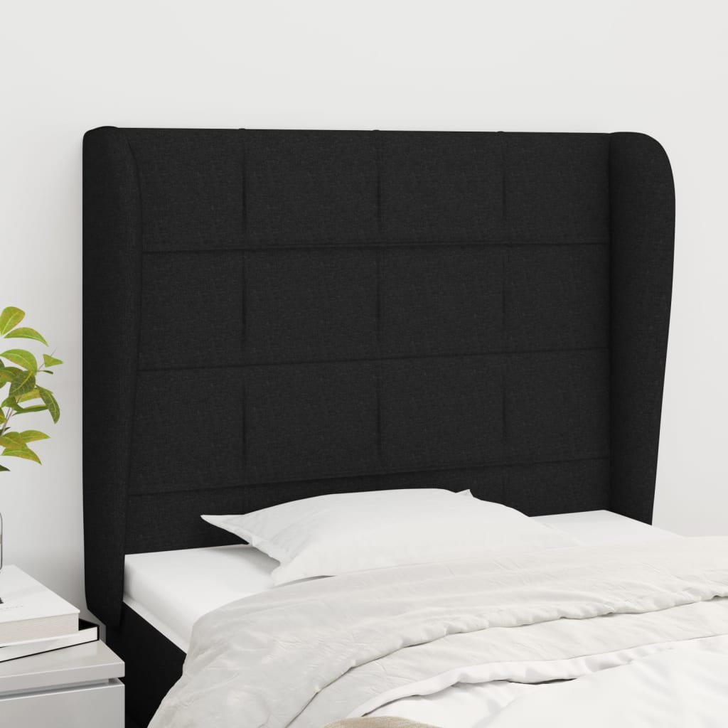 vidaXL Cabeceira de cama c/ abas tecido 103x23x118/128 cm preto