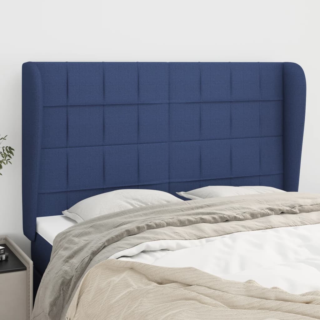 vidaXL Cabeceira de cama c/ abas tecido 147x23x118/128 cm azul