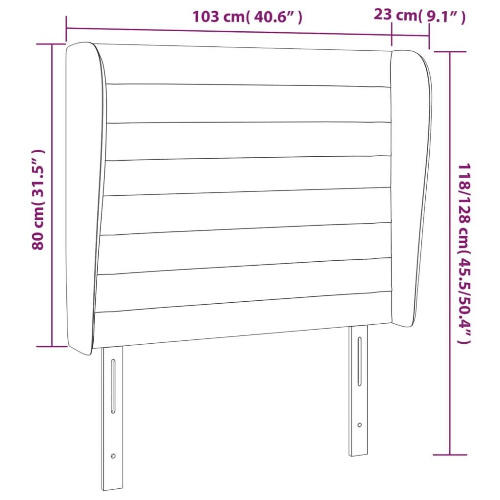 vidaXL Cabeceira de cama c/ abas veludo 103x23x118/128 cm preto