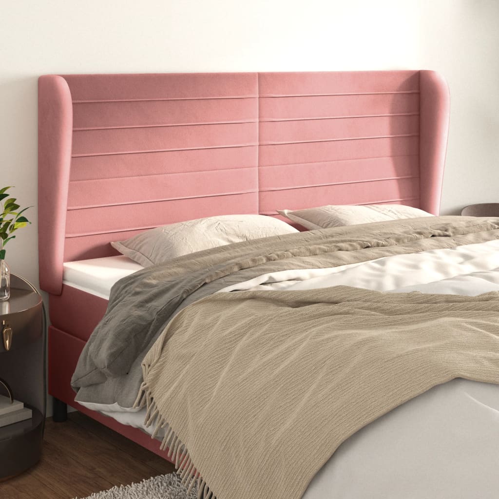 vidaXL Cabeceira cama c/ abas veludo 183x23x118/128 cm rosa