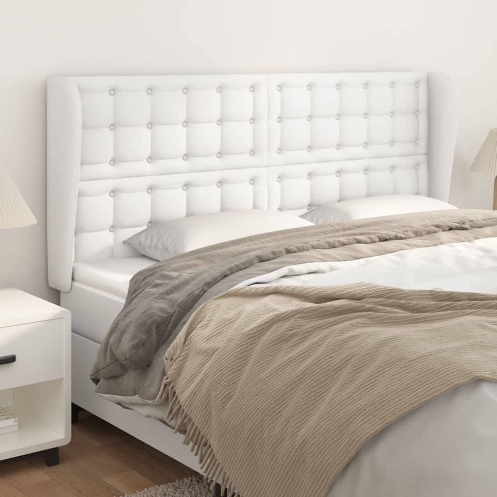 vidaXL Cabeceira cama c/ abas couro artificial 163x23x118/128cm branco