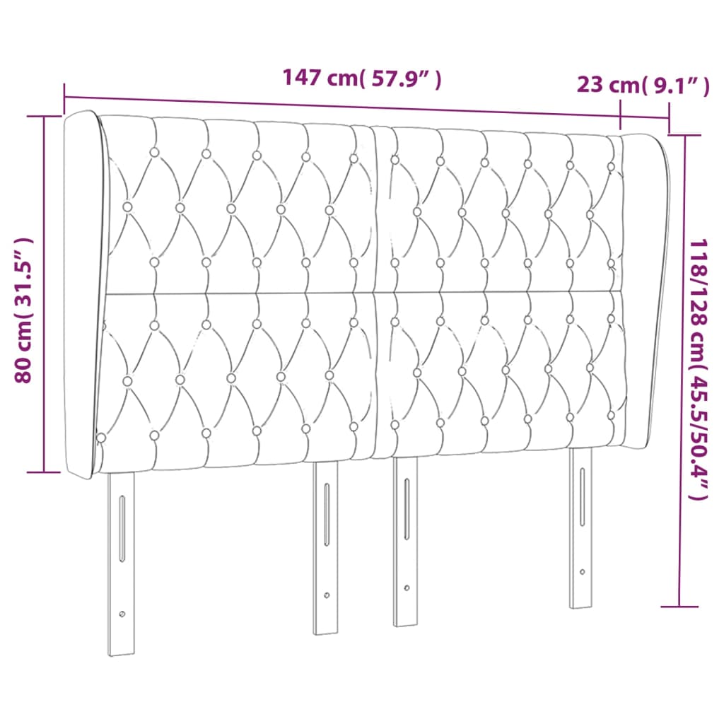 vidaXL Cabeceira de cama c/ abas tecido 147x23x118/128cm cinza-claro