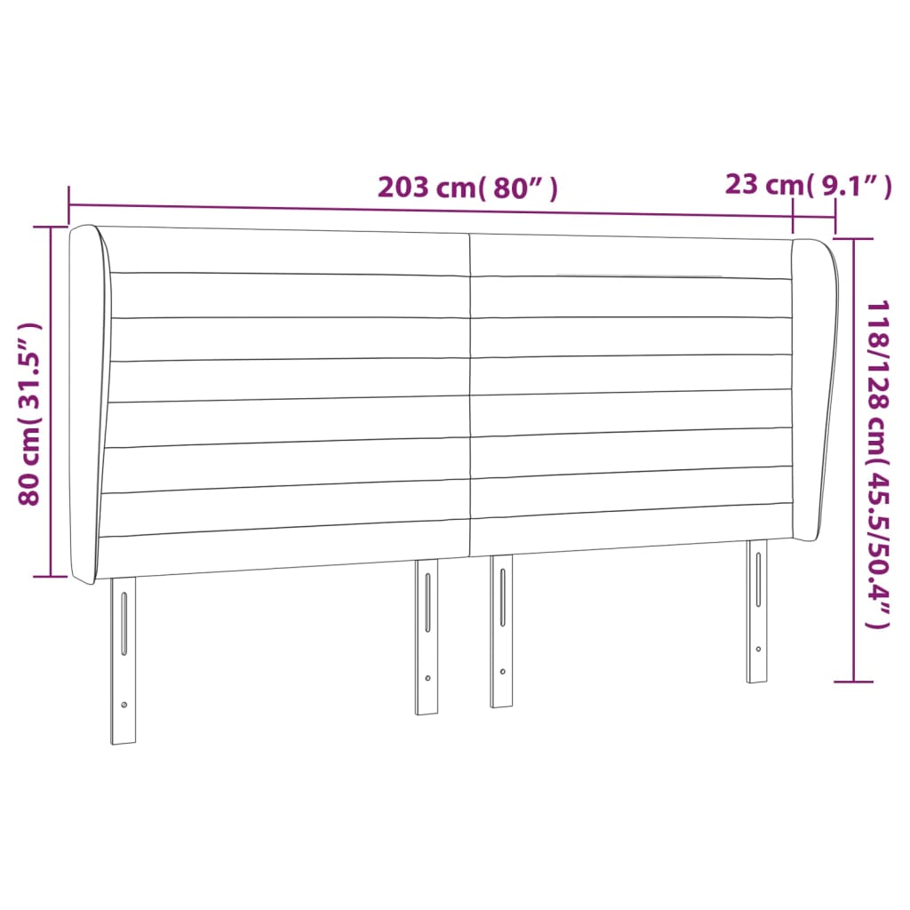 vidaXL Cabeceira cama c/ abas veludo 203x23x118/128 cm cinzento-escuro