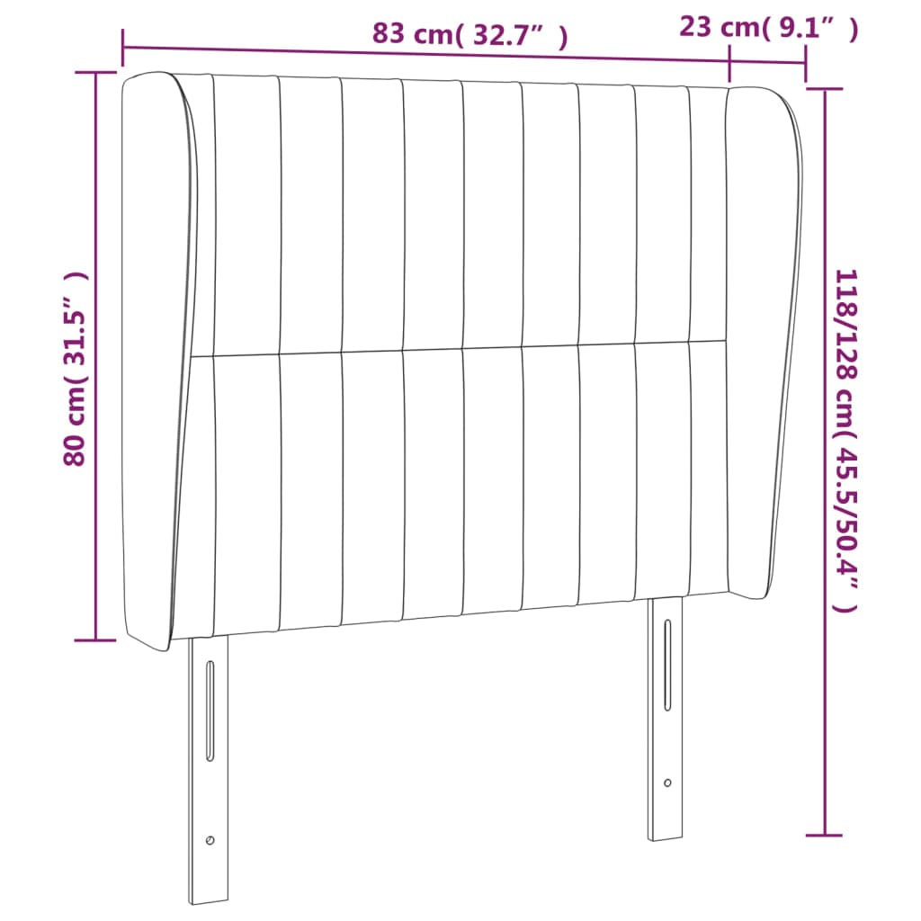 vidaXL Cabeceira de cama c/ abas tecido 83x23x118/128cm cinzento-claro