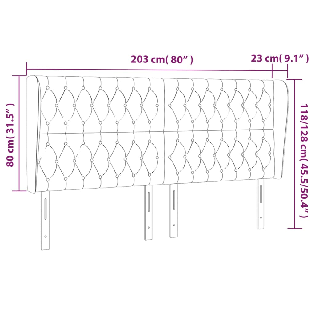 vidaXL Cabeceira cama c/ abas tecido 203x23x118/128 cm castanho-escuro