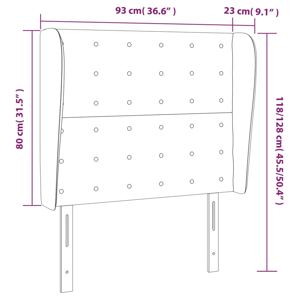 vidaXL Cabeceira de cama c/ abas veludo 93x23x118/128cm cinzento-claro