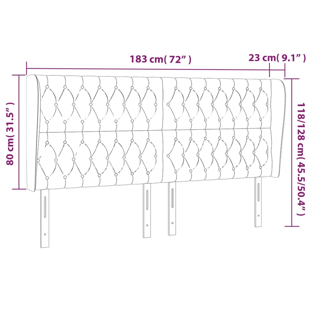 vidaXL Cabeceira de cama c/ abas tecido 183x23x118/128 cm preto