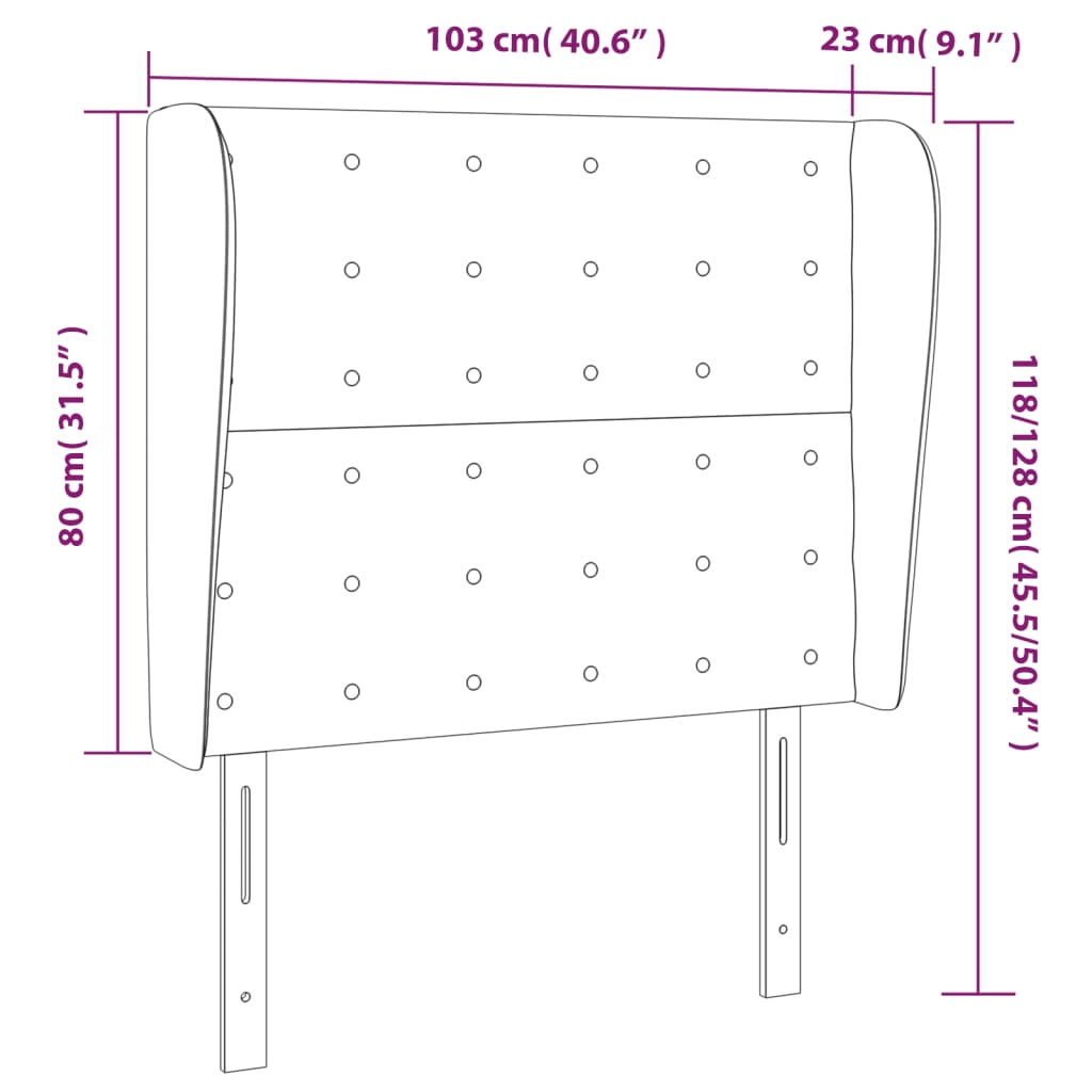 vidaXL Cabeceira cama c/ abas veludo 103x23x118/128 cm cinzento-claro