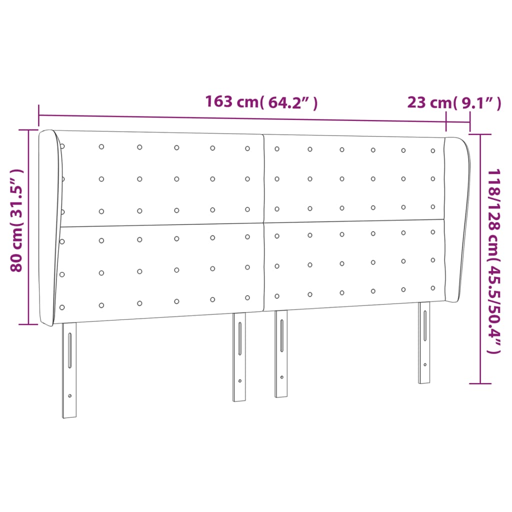 vidaXL Cabeceira cama c/ abas tecido 163x23x118/128 cm cinzento-escuro