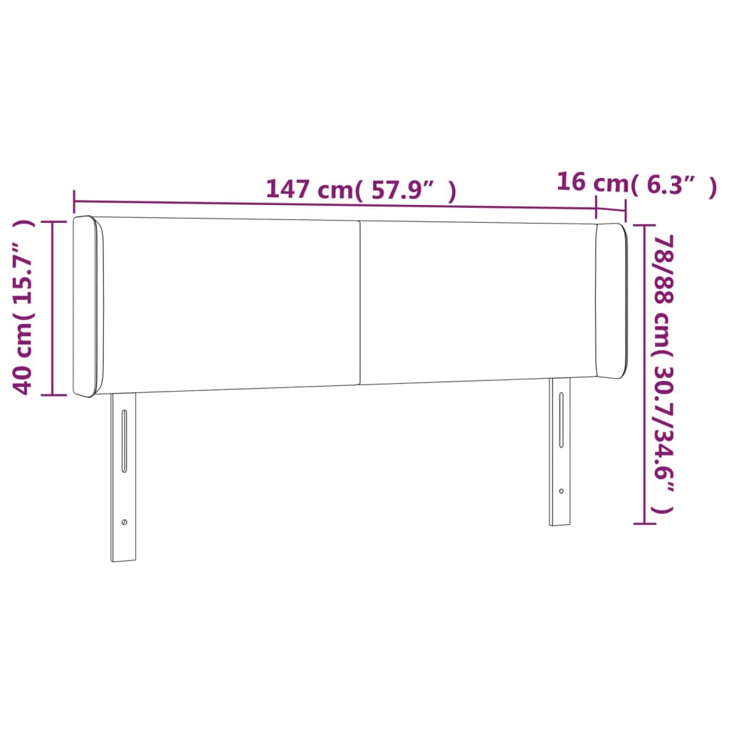 vidaXL Cabeceira de cama c/ abas tecido 147x16x78/88 cm creme