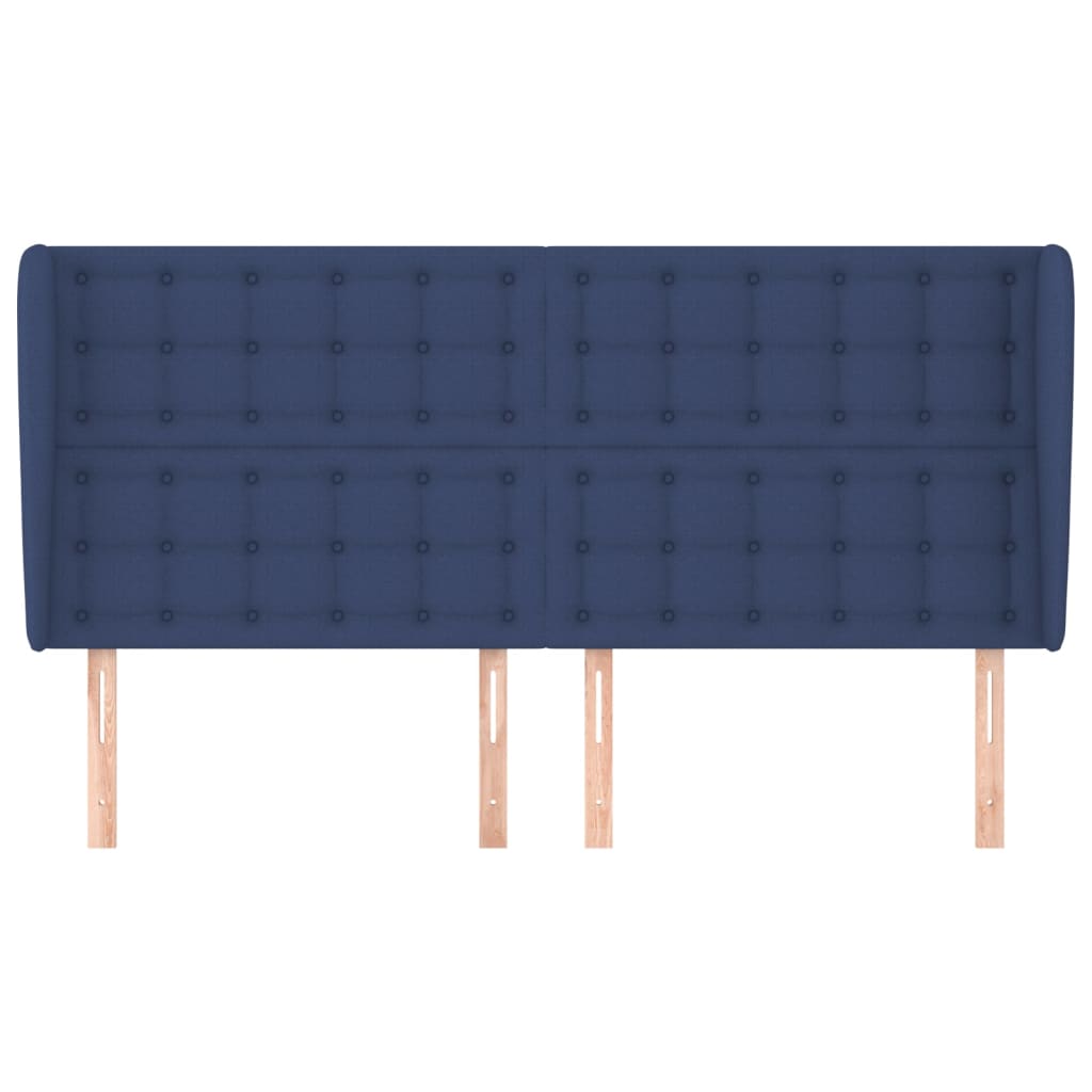 vidaXL Cabeceira de cama c/ abas tecido 203x23x118/128 cm azul