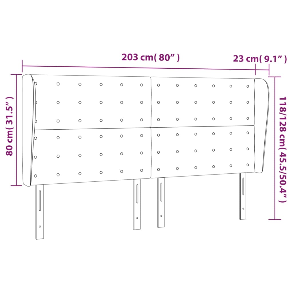 vidaXL Cabeceira cama c/ abas tecido 203x23x118/128 cm cinzento-escuro