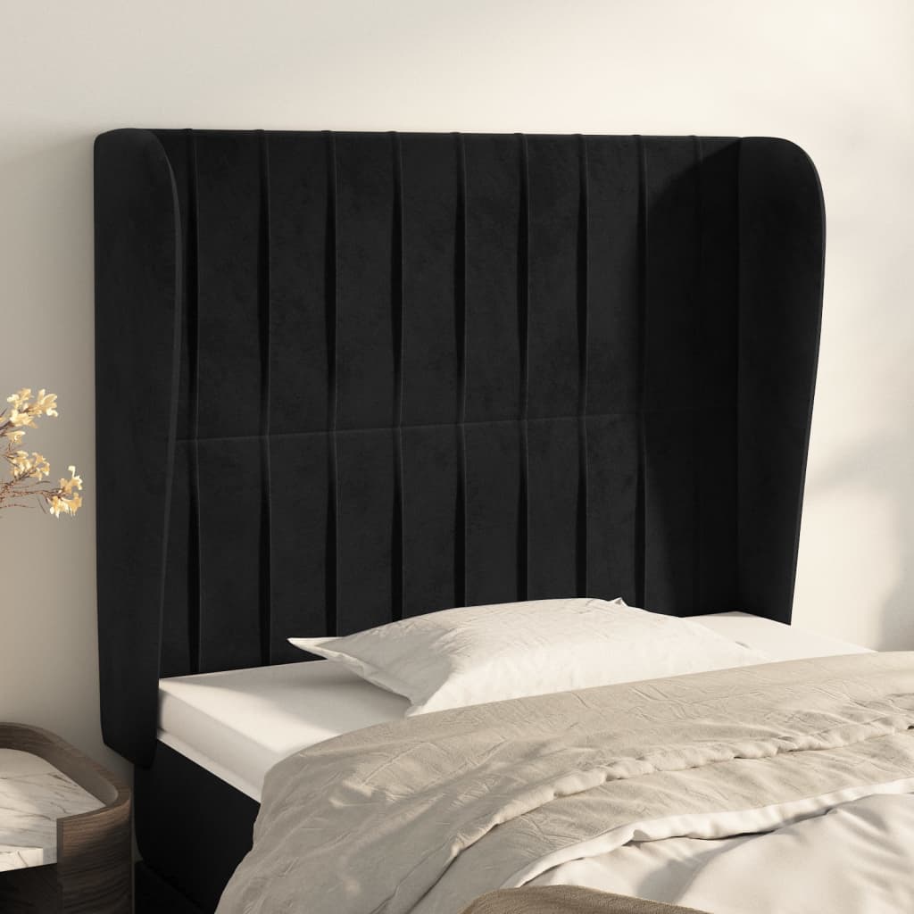 vidaXL Cabeceira de cama c/ abas veludo 103x23x118/128 cm preto