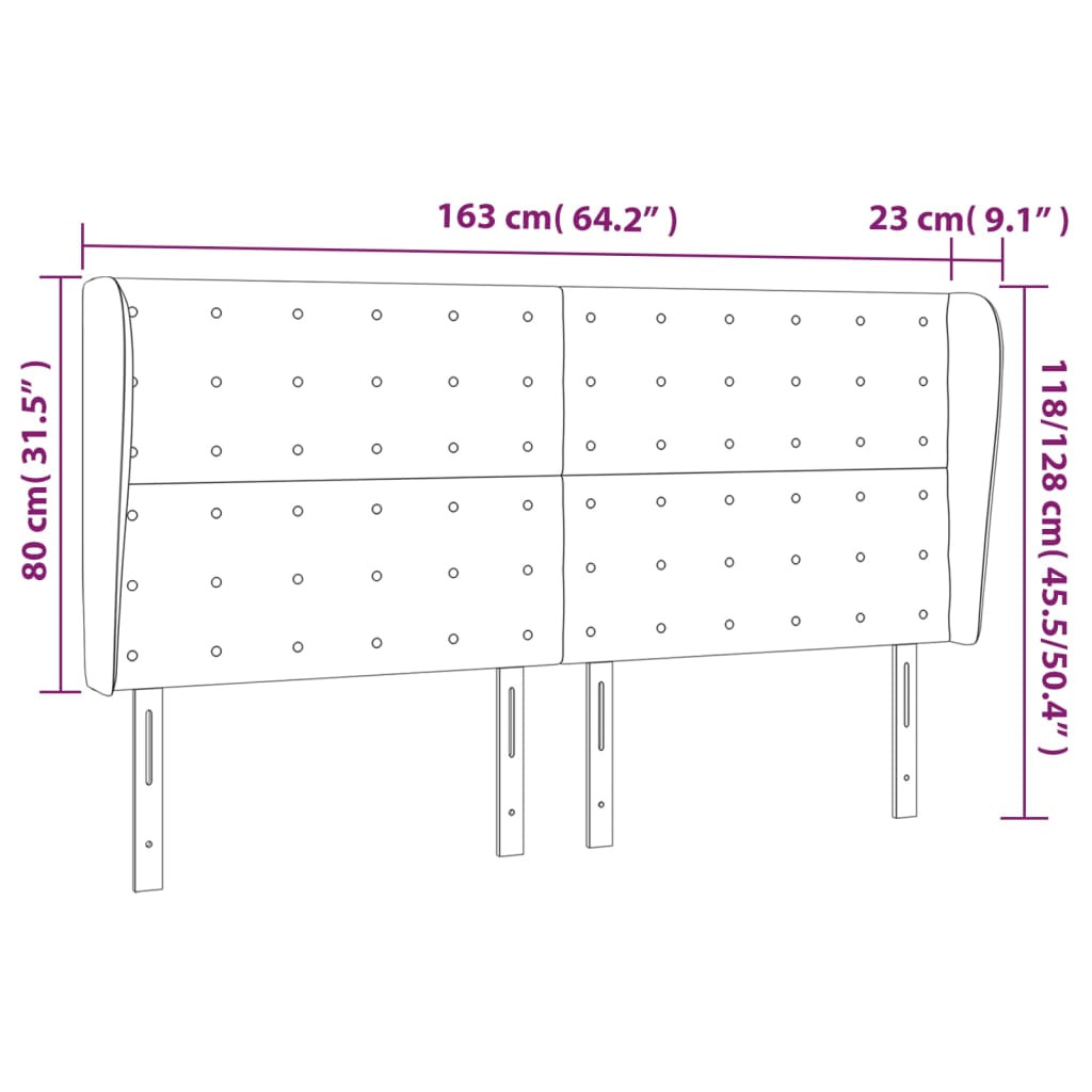 vidaXL Cabeceira cama c/ abas veludo 163x23x118/128 cm cinzento-escuro