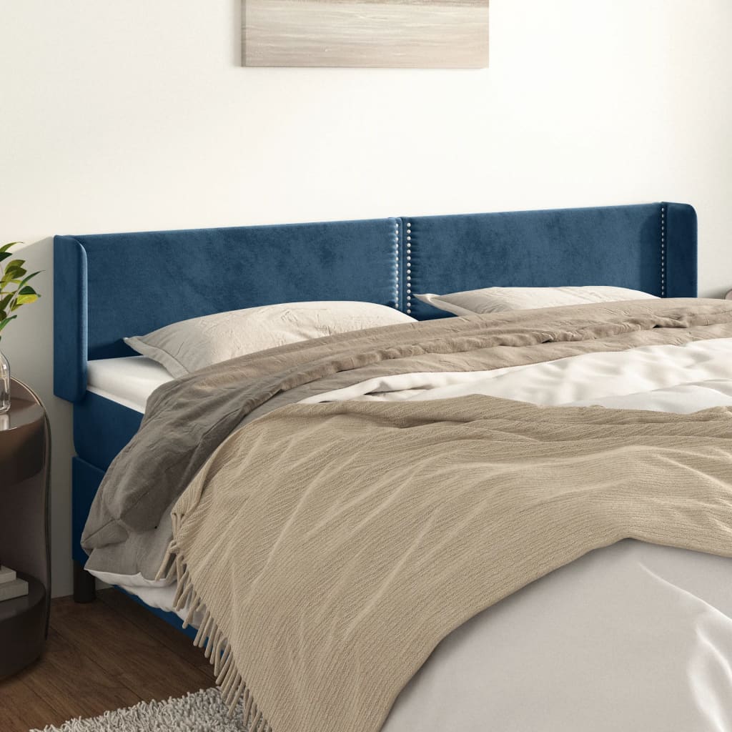 vidaXL Cabeceira de cama c/ abas tecido 183x16x78/88cm azul-escuro