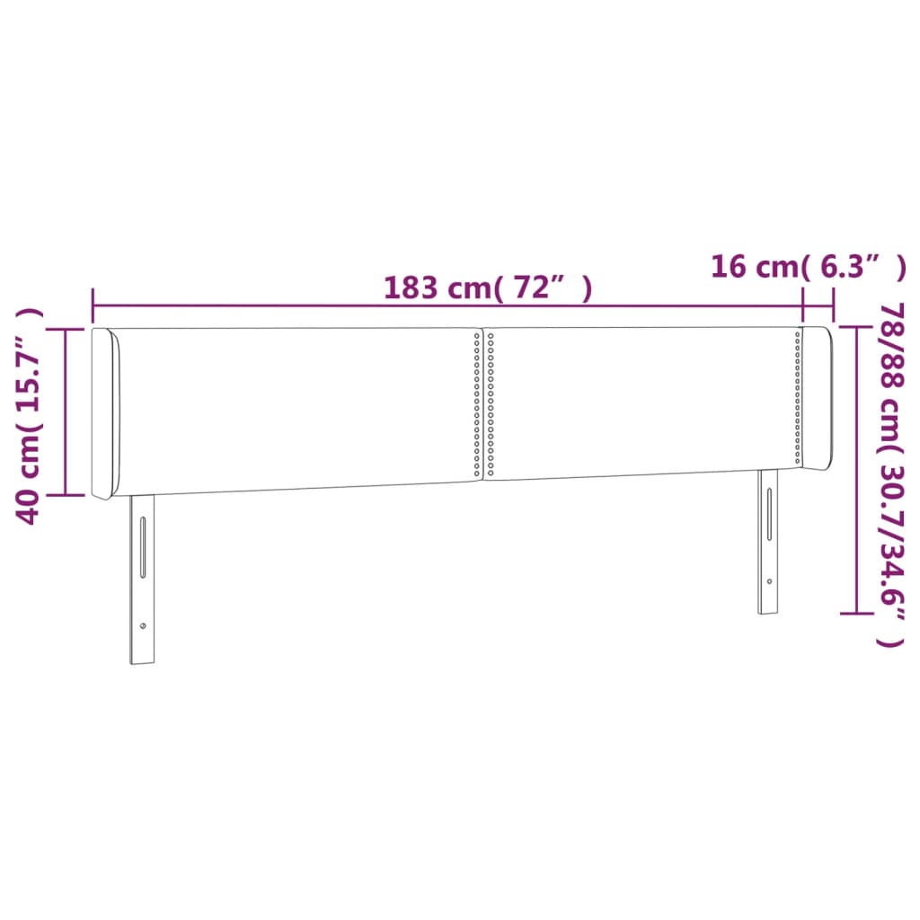 vidaXL Cabeceira de cama c/ abas tecido 183x16x78/88cm azul-escuro