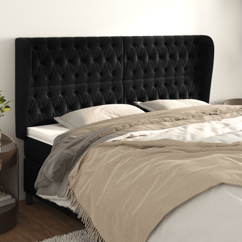 vidaXL Cabeceira de cama c/ abas veludo 203x23x118/128 cm preto