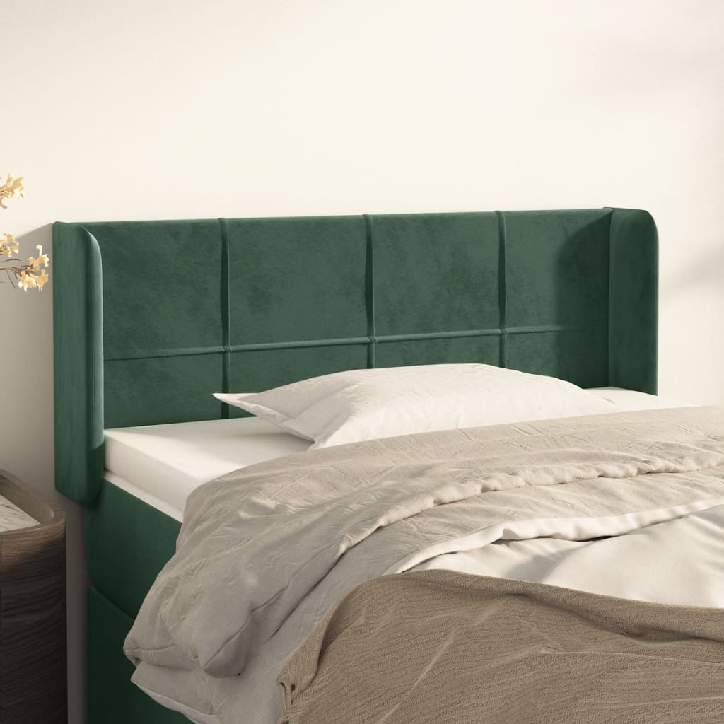 vidaXL Cabeceira de cama c/ abas veludo 93x16x78/88 cm verde-escuro