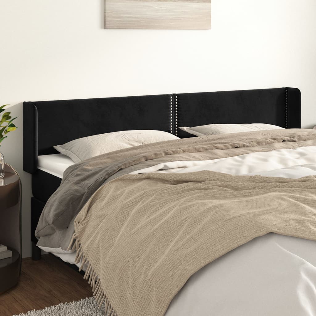 vidaXL Cabeceira de cama c/ abas veludo 163x16x78/88 cm preto