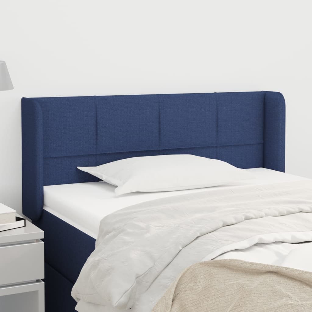 vidaXL Cabeceira de cama c/ abas tecido 83x16x78/88 cm azul