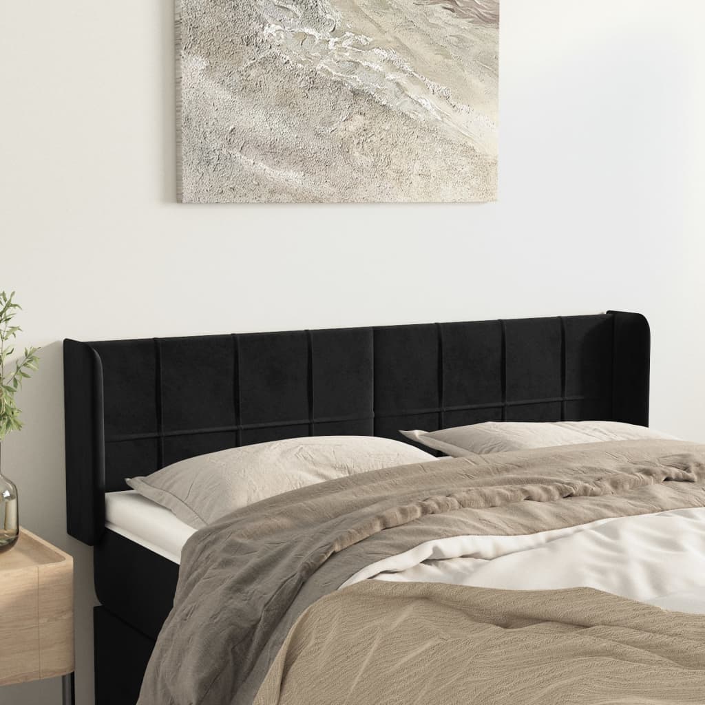 vidaXL Cabeceira de cama c/ abas tecido 147x16x78/88 cm preto