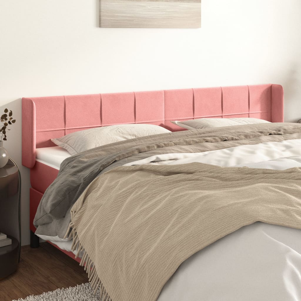 vidaXL Cabeceira de cama c/ abas veludo 203x16x78/88 cm rosa