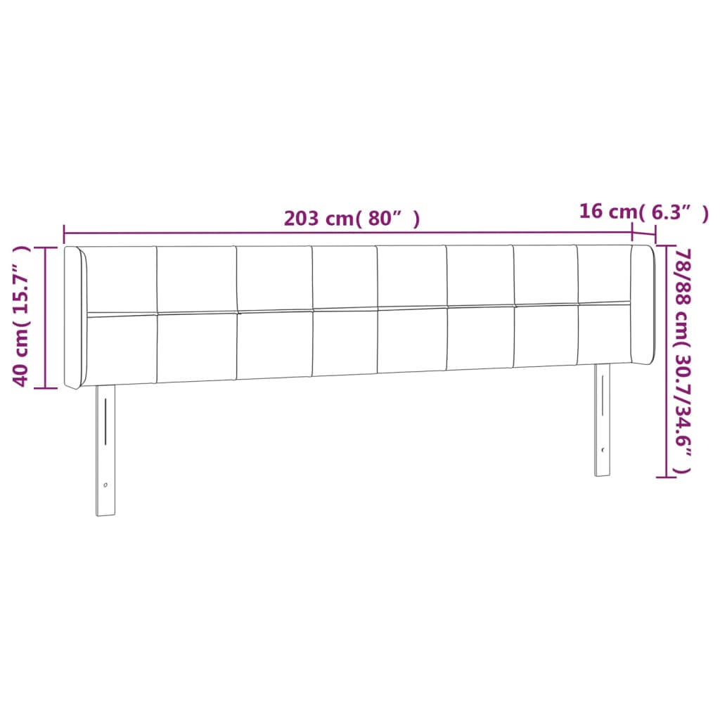 vidaXL Cabeceira de cama c/ abas veludo 203x16x78/88 cm rosa