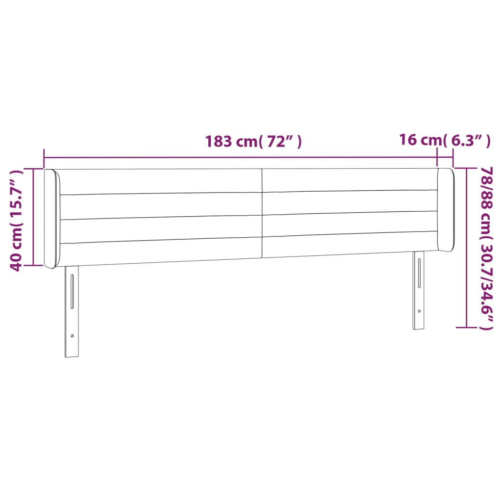 vidaXL Cabeceira de cama c/ abas veludo 183x16x78/88 cm cinzento-claro