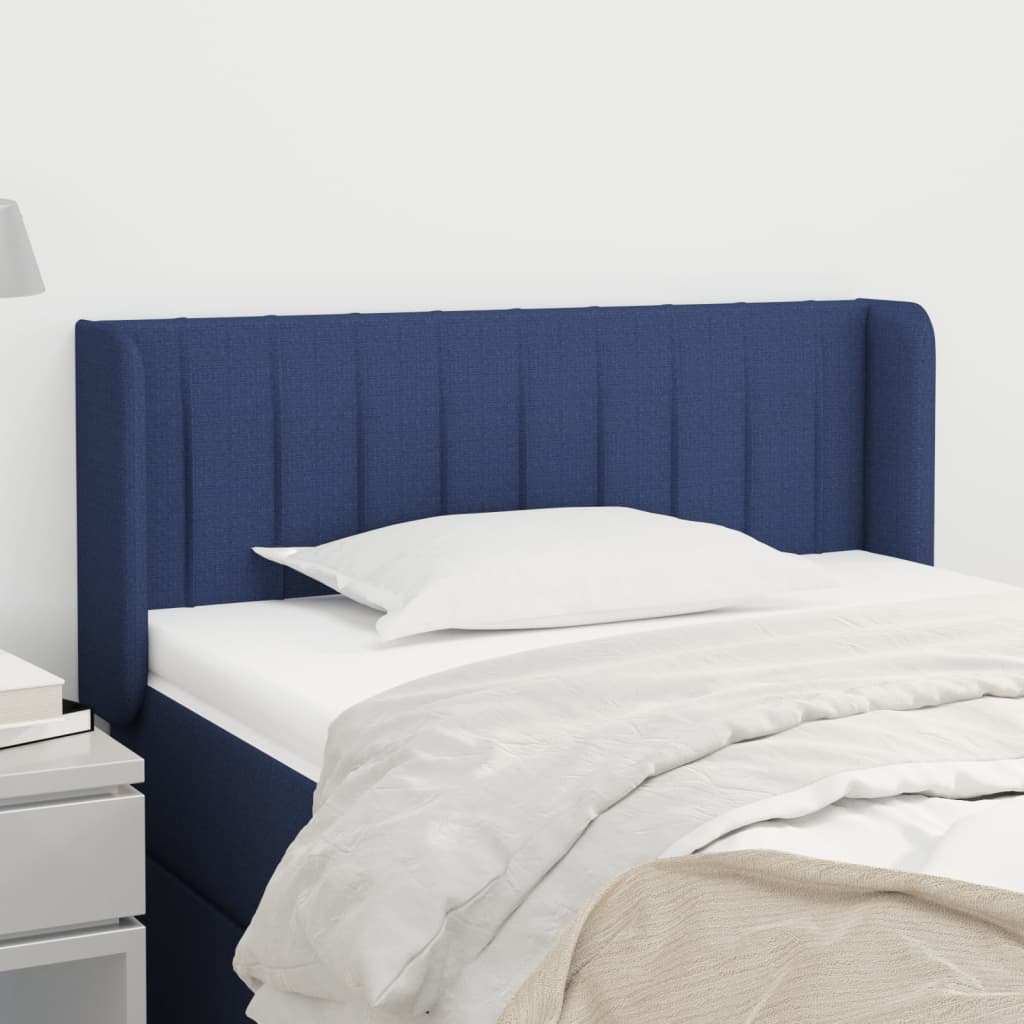 vidaXL Cabeceira de cama c/ abas tecido 93x16x78/88 cm azul