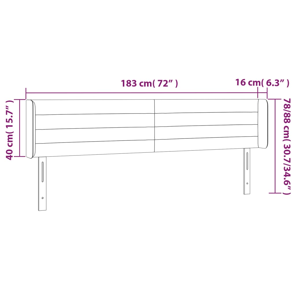 vidaXL Cabeceira de cama c/ abas tecido 183x16x78/88 cm azul