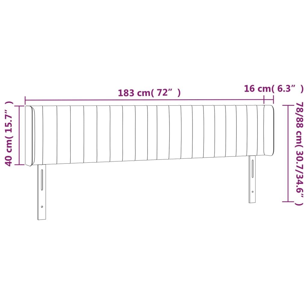 vidaXL Cabeceira de cama c/ abas tecido 183x16x78/88 cm cinzento-claro