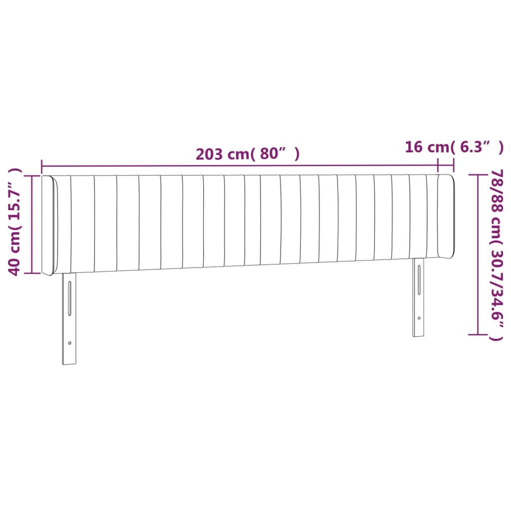 vidaXL Cabeceira de cama c/ abas tecido 203x16x78/88 cm azul