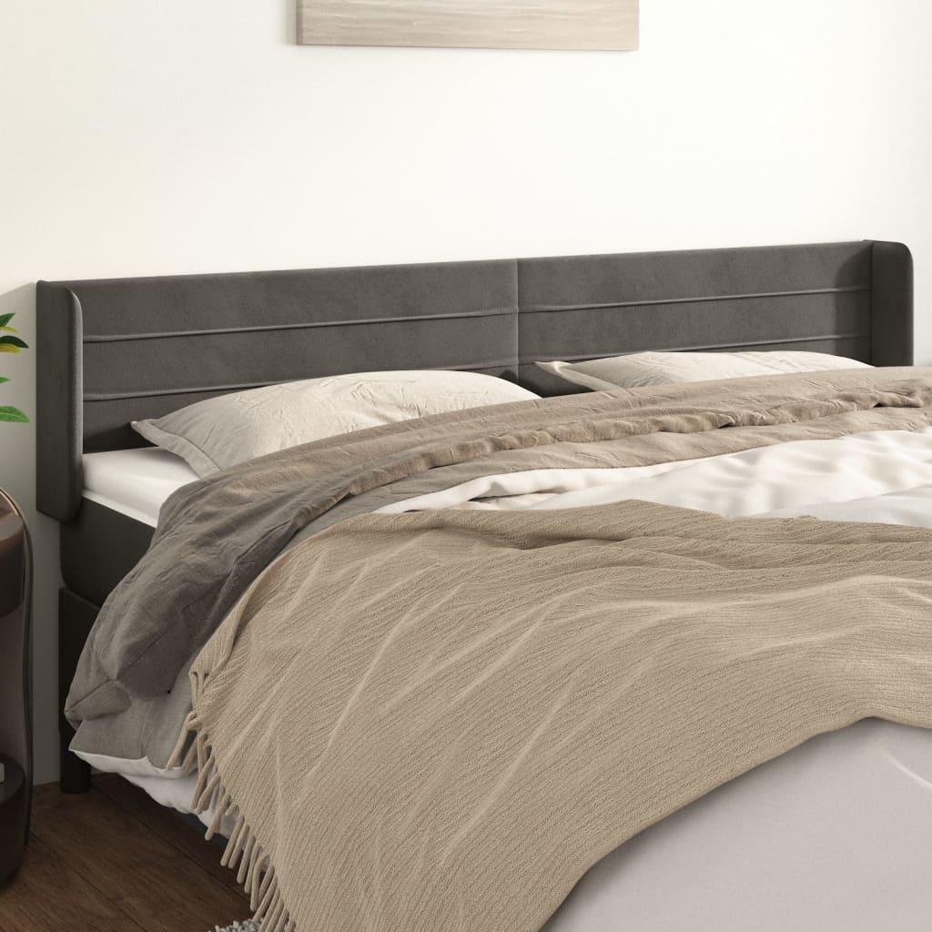 vidaXL Cabeceira de cama c/ abas veludo 203x16x78/88cm cinzento-escuro