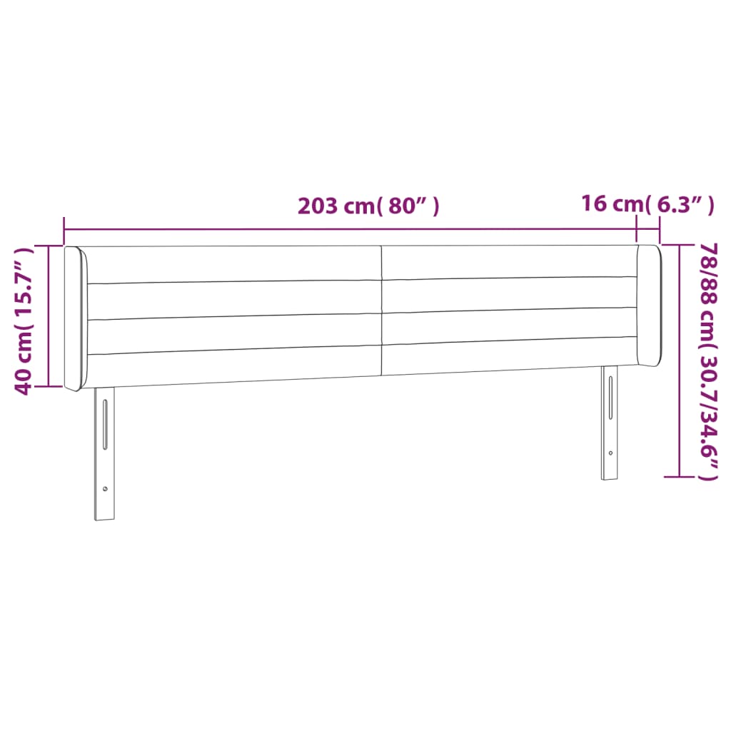 vidaXL Cabeceira de cama c/ abas veludo 203x16x78/88cm cinzento-escuro