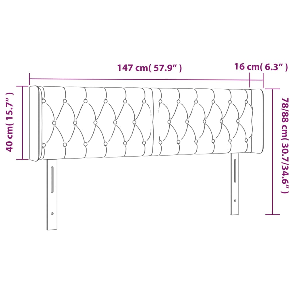 vidaXL Cabeceira de cama c/ abas tecido 147x16x78/88 cm preto