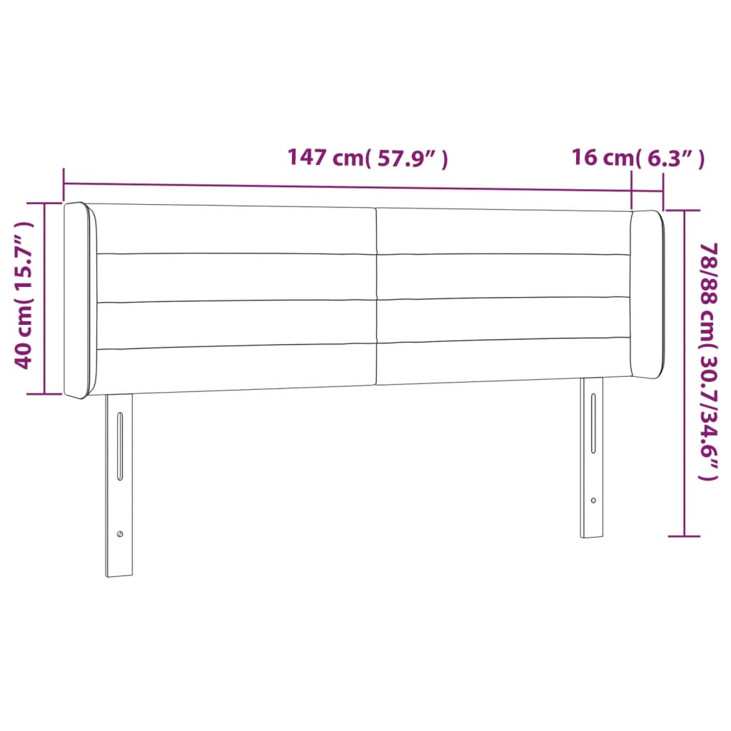 vidaXL Cabeceira de cama c/ abas veludo147x16x78/88 cm cinzento-claro