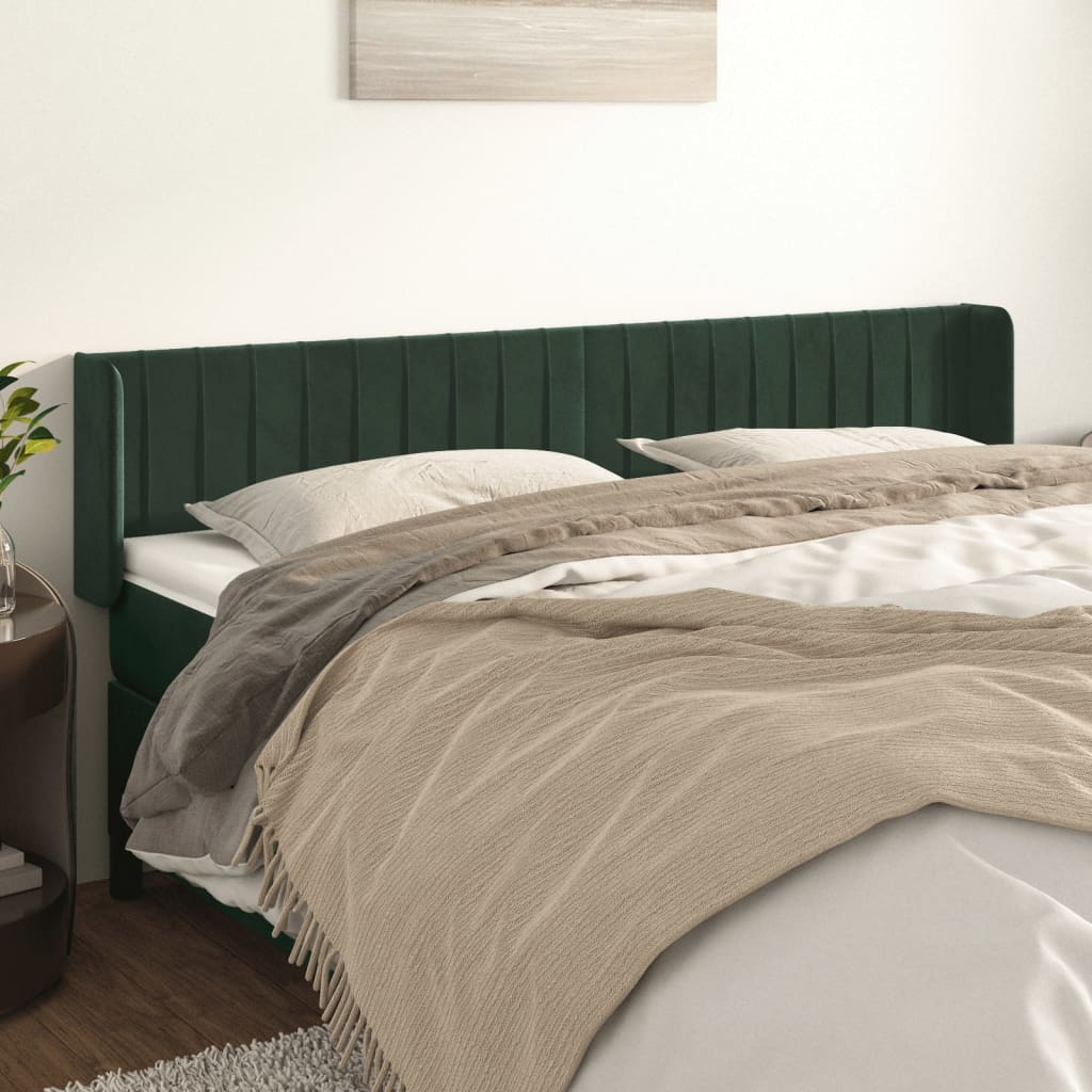 vidaXL Cabeceira de cama c/ abas veludo 183x16x78/88cm verde-escuro