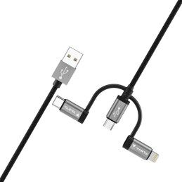 Varta|Cabo USB Varta 2 m Preto 3 em 1 USB-C Micro USB Lightning
