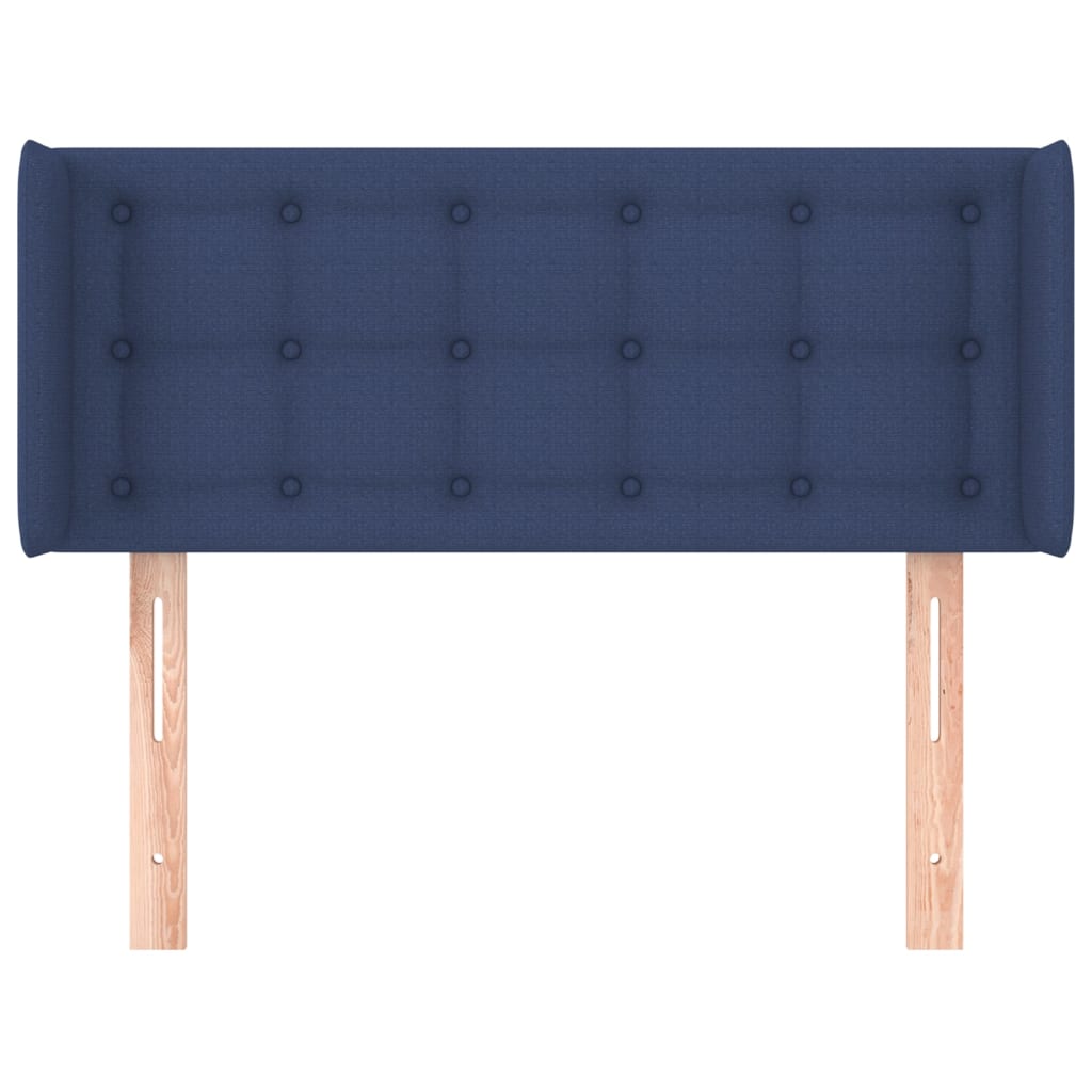 vidaXL Cabeceira de cama c/ abas tecido 93x16x78/88 cm azul