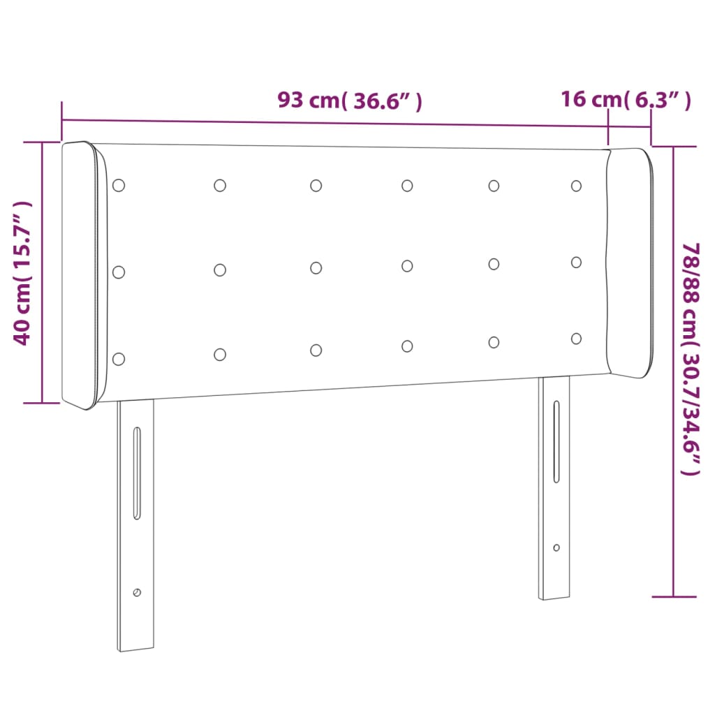 vidaXL Cabeceira de cama c/ abas tecido 93x16x78/88 cm azul