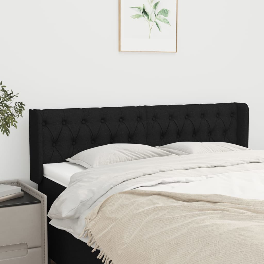 vidaXL Cabeceira de cama c/ abas tecido 163x16x78/88 cm preto