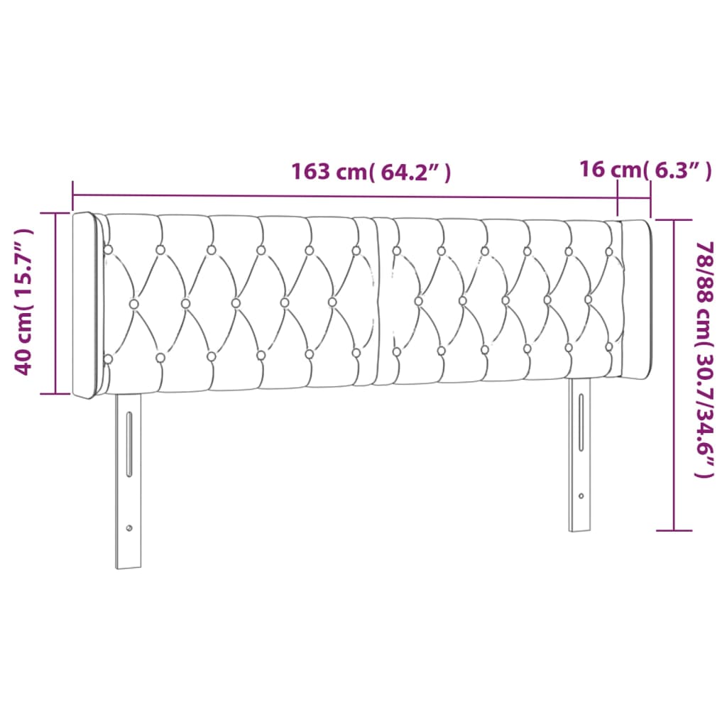 vidaXL Cabeceira de cama c/ abas tecido 163x16x78/88 cm preto